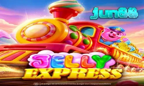ภาพกราฟิกขบวนรถไฟขนมหวานในเกมสล็อต Jelly Express